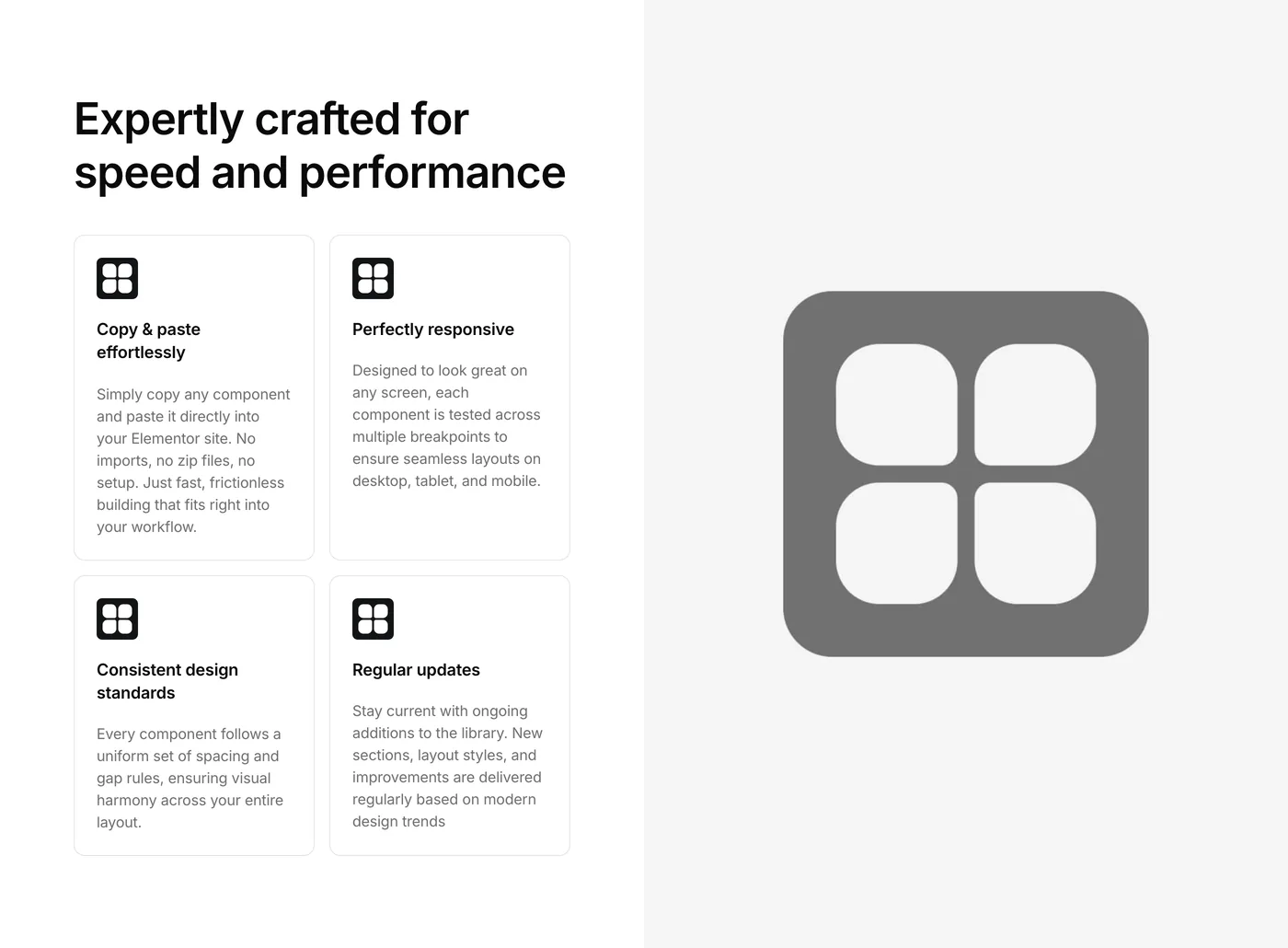 Features 19, an Element UI feature grid section with icon cards