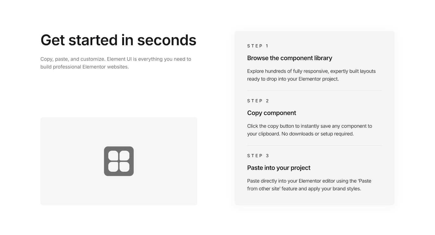Elementor How it works components | Element UI